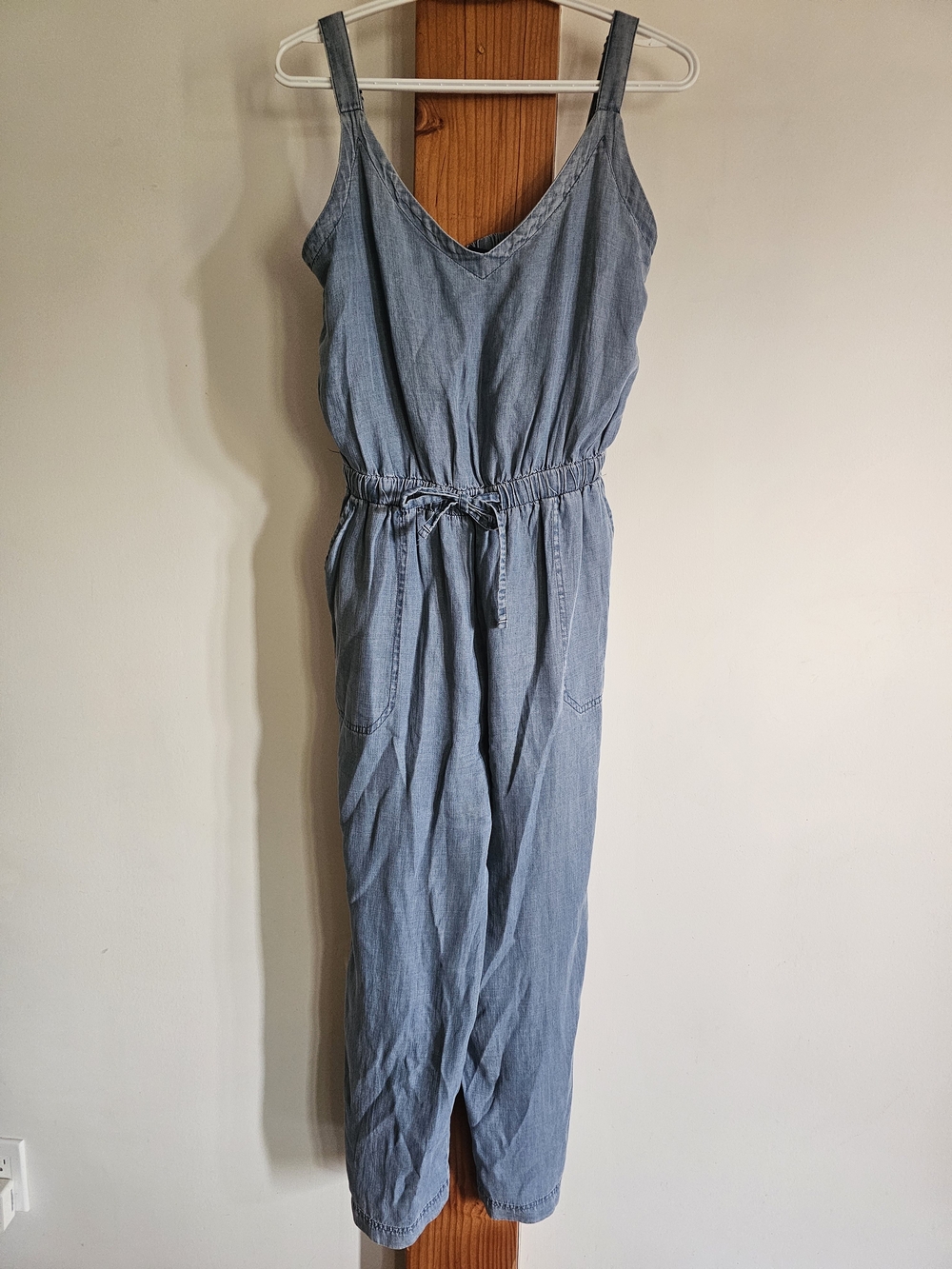Splendid Light Blue Denim Sleeveless Jumpsuit with Drawstring